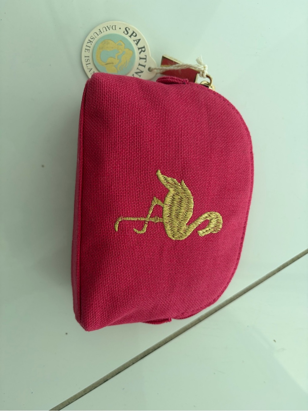 Brand New Spartina 449 Hot Pink Cosmetic Pouch with Gold Flamingo